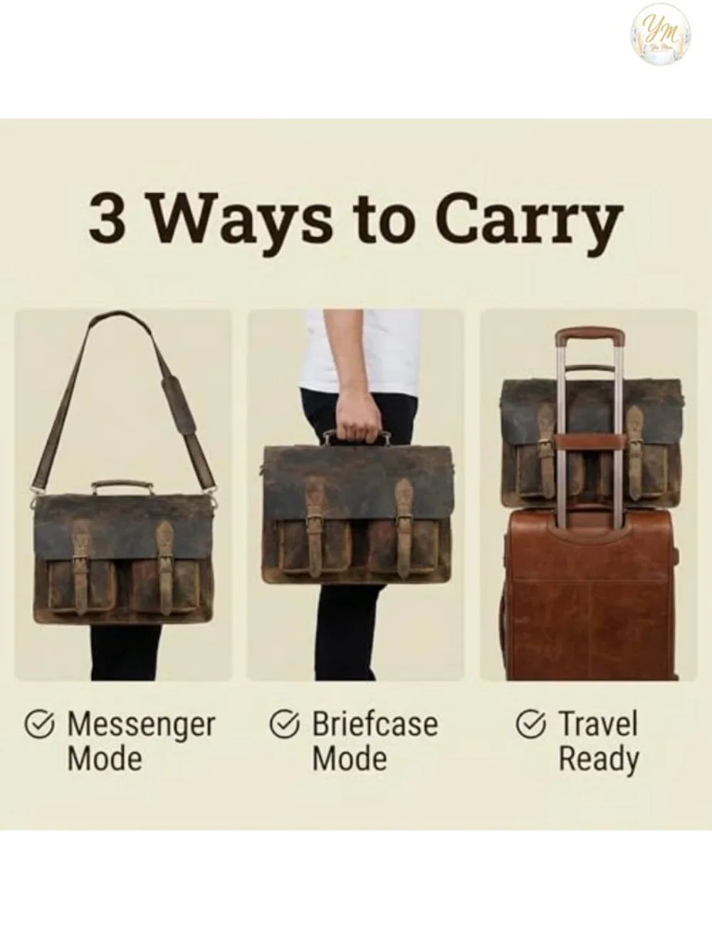 Retro Leather Laptop Messenger Bag for Men Women Briefcase Crossbody